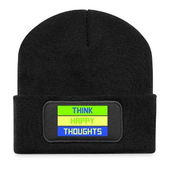 Think Happy Thoughts Frecher Spruch Mit Herz Motiv - Recycelte Patch Beanie - Schwarz - Vorne