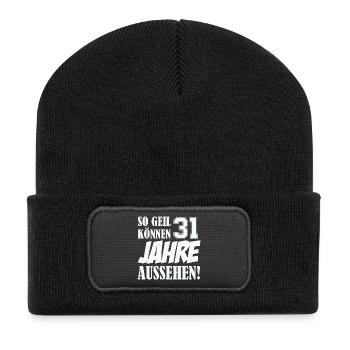 31 Jahre Aussehen – So Geil - Recycelte Patch Beanie - Schwarz - Vorne