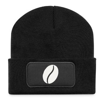 Kaffeebohne Linienminimalistik - Recycelte Patch Beanie - Schwarz - Vorne