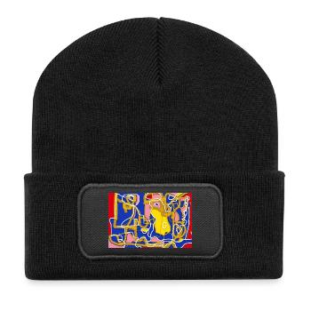 Abstrakte Linien und Farbblöcke - Recycelte Patch Beanie - Schwarz - Vorne