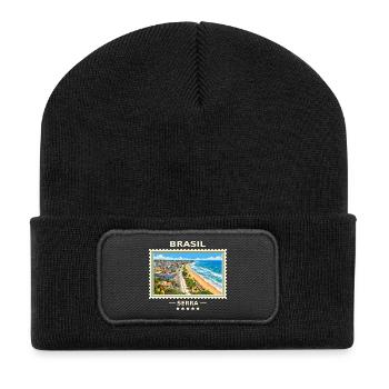 Brasilien Serra Vintage Reisemarke - Recycelte Patch Beanie - Schwarz - Vorne