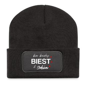 Biest schön und Biest - Recycelte Patch Beanie - Dunkelgrau - Vorne