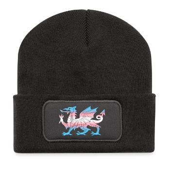 Wales Trans Flag, Baner Trans Cymru, Transgender - Recycled Patch Beanie - dark grey - Front