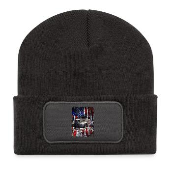 Vintage Truck Flaggen Hintergrund - Recycelte Patch Beanie - Dunkelgrau - Vorne