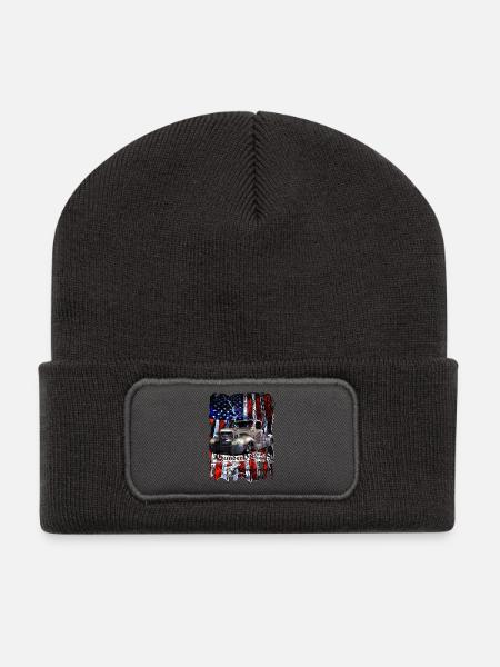 Vintage Pickup Flaggenprint - Recycelte Patch Beanie - Dunkelgrau
