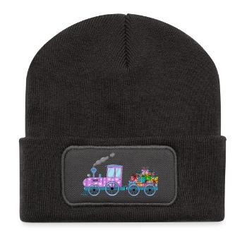 Children's train railway with trailer pink - Recycled Patch Beanie - dark grey - Front