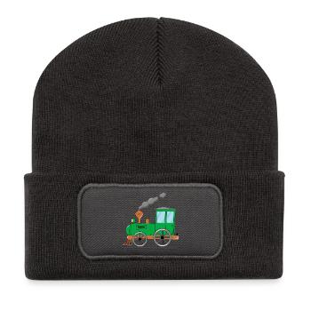 Kinderzug Eisenbahn grün - Recycelte Patch Beanie - Dunkelgrau - Vorne