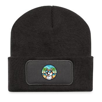 Sibirische Trikolore Hunderasse Cartoon Beach - Recycelte Patch Beanie - Dunkelgrau - Vorne