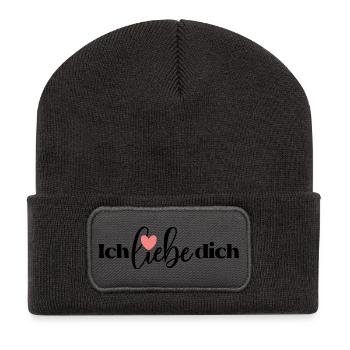 Ich liebe dich Schönes Liebe Motiv für den Schatz - Recycelte Patch Beanie - Dunkelgrau - Vorne