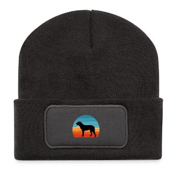 Cao De Castro Laboreiro Hund Silhouette Retro Sonne - Recycelte Patch Beanie - Dunkelgrau - Vorne