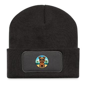 Norfolk Terrier Hunderasse Cartoon Sonnenbrille Strand - Recycelte Patch Beanie - Dunkelgrau - Vorne