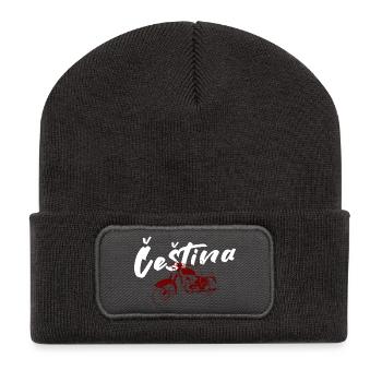 Tschechisches Oldtimer Motorrad - Recycelte Patch Beanie - Dunkelgrau - Vorne