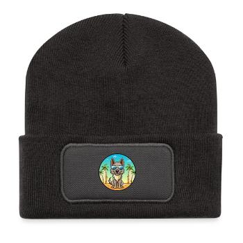 Berger Picard Hunderasse Cartoon Sonnenbrille Strand - Recycelte Patch Beanie - Dunkelgrau - Vorne