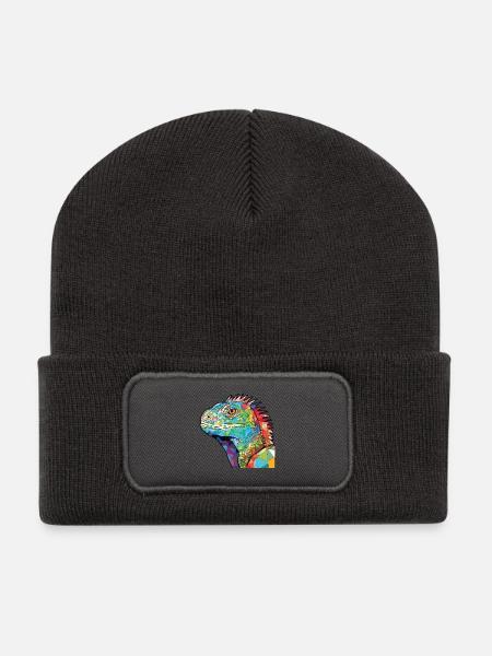 Leguan Buntes Aquarell Tier Haustier Illustration - Recycelte Patch Beanie - Dunkelgrau