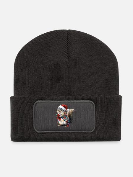 Eichhörnchen mit Lichterkette - Weihnachtspullover - Recycelte Patch Beanie - Dunkelgrau