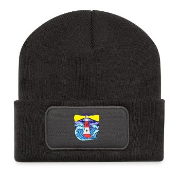 Leuchtturm mit Wellen Nordsee Ostsee Geschenk - Recycelte Patch Beanie - Dunkelgrau - Vorne