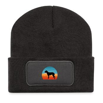 Irish Wolfhound Hund Liebe Silhouette Vintage Sonnenuntergang - Recycelte Patch Beanie - Dunkelgrau - Vorne