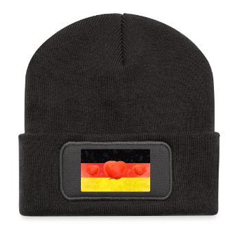 Deutschland Fahne mit Mohnblume - Recycelte Patch Beanie - Dunkelgrau - Vorne