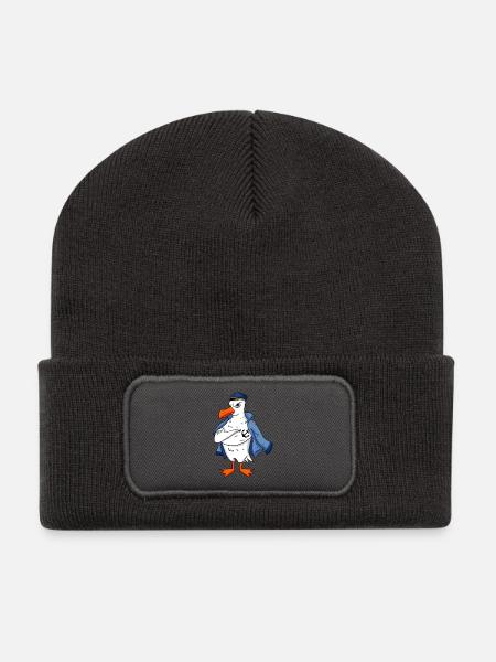 Mouette musculaire avec cadeau de mouette tatouage ancre - Beanie recyclé à patch - charbon