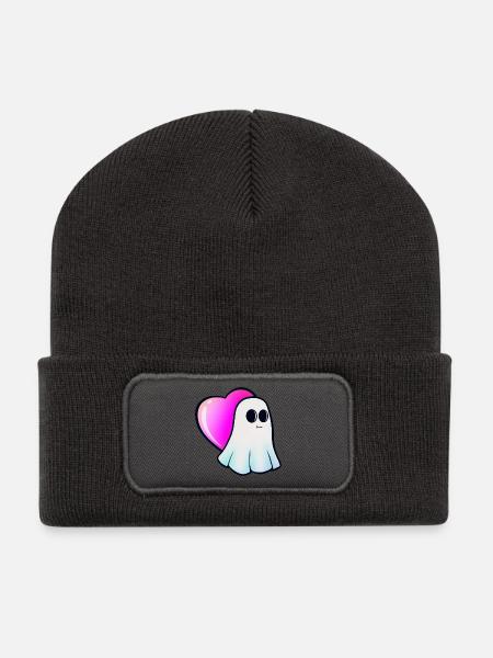Neon Herz Geist - Recycelte Patch Beanie - Dunkelgrau