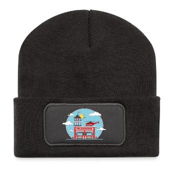 Fire station helicopter and fire truck - Recycled Patch Beanie - dark grey - Front