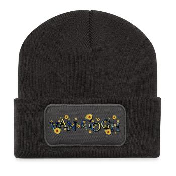 Van Gogh Sternennacht mit Sonnenblumen - Recycelte Patch Beanie - Dunkelgrau - Vorne