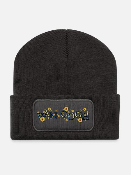Van Gogh Sternennacht mit Sonnenblumen - Recycelte Patch Beanie - Dunkelgrau