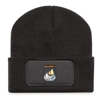 maritim Möwe Flaschenpost Möwen Segelschiff - Recycelte Patch Beanie - Dunkelgrau - Vorne