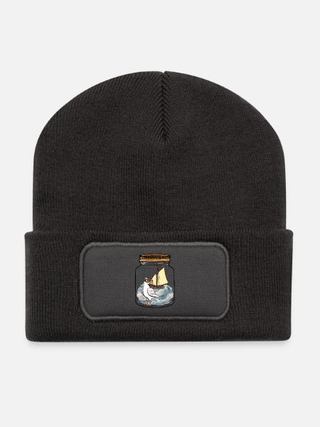 maritim Möwe Flaschenpost Möwen Segelschiff - Recycelte Patch Beanie - Dunkelgrau