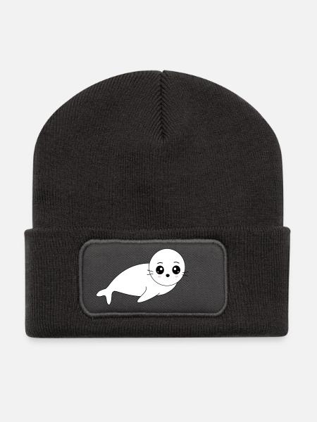 Robbe Seehund Robben Seehunde - Recycelte Patch Beanie - Dunkelgrau