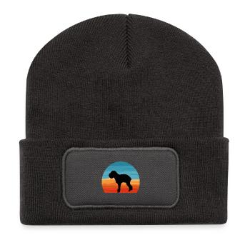 Griffon Bruxellois Hund Silhouette Retro Sonnenuntergang - Recycelte Patch Beanie - Dunkelgrau - Vorne