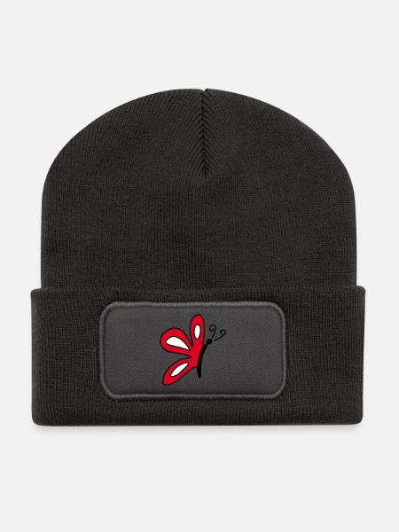 Roter Schmetterling Geschenk für sie  - Recycelte Patch Beanie - Dunkelgrau