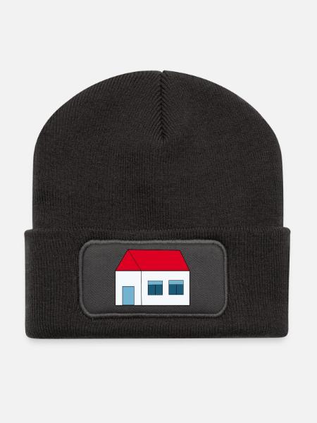 Haus minimal Bauherr Richtfest Geschenk Einzug - Recycelte Patch Beanie - Dunkelgrau