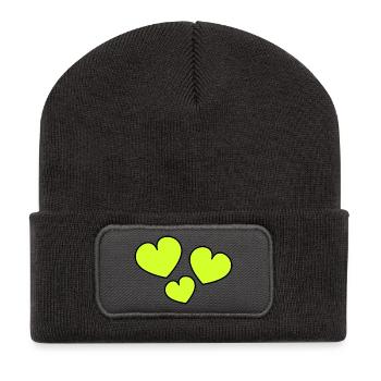 ICH LIEBE DICH. ICH LIEBE DICH. LIEBE. LIEBE. HERZ - Recycelte Patch Beanie - Dunkelgrau - Vorne