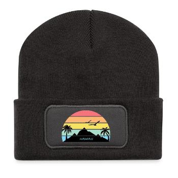 Hawaii Sonnenuntergang Silhouette Souvenir Palmen - Recycelte Patch Beanie - Dunkelgrau - Vorne