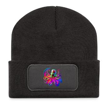 Psychedelic Neon Octopus - Recycled Patch Beanie - dark grey - Front