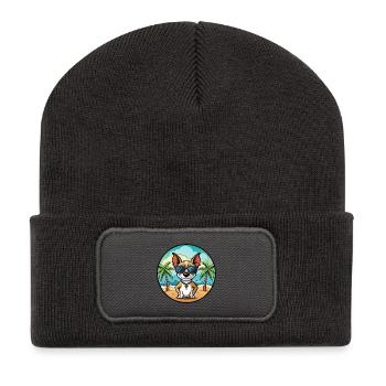 Decker Rat Terrier Hunderasse Cartoon Sonnenbrille - Recycelte Patch Beanie - Dunkelgrau - Vorne