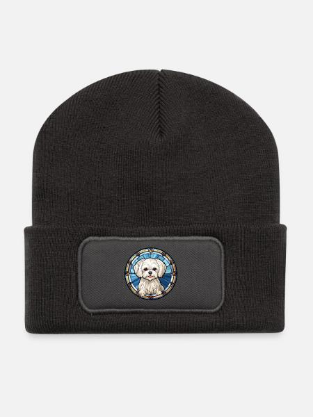 Maltesische Hunderasse Aquarellglas - Recycelte Patch Beanie - Dunkelgrau