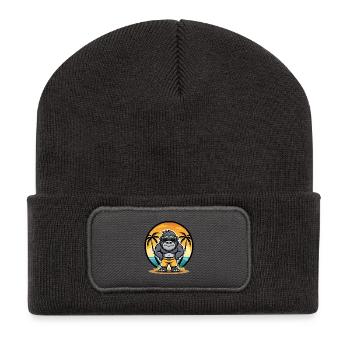 Gorilla Lustige Cartoon Sommer Strand Sonnenbrille Cool - Recycelte Patch Beanie - Dunkelgrau - Vorne