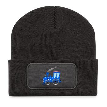 Kinderzug Eisenbahn blau mit Herzen - Recycelte Patch Beanie - Dunkelgrau - Vorne