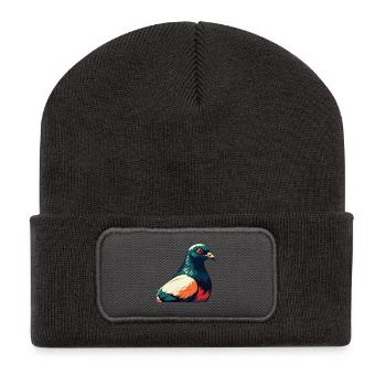 Taube Cartoon Figur Buntes Haustier Tier - Recycelte Patch Beanie - Dunkelgrau - Vorne