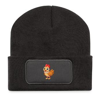 Huhn Niedliches Maskottchen Zeichentrickfigur Kawaii - Recycelte Patch Beanie - Dunkelgrau - Vorne