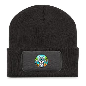 Alaskan Husky Dog Breed Cartoon Sunglasses Beach - Recycled Patch Beanie - dark grey - Front