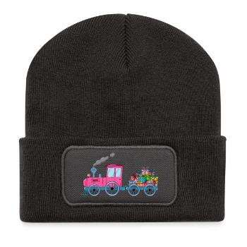 Children's train railway with trailer pink - Recycled Patch Beanie - dark grey - Front