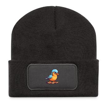 Lustiger Jay Vogel Kawaii Cartoon spielt Skateboard - Recycelte Patch Beanie - Dunkelgrau - Vorne