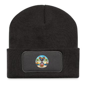 Französische Tricolor Hound Rasse Cartoon Sonnenbrille - Recycelte Patch Beanie - Dunkelgrau - Vorne