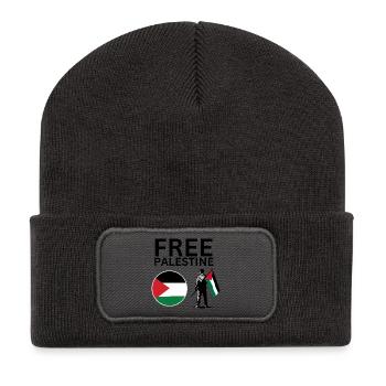 Free Palestine | Guy with palestine flag - Recycelte Patch Beanie - Dunkelgrau - Vorne