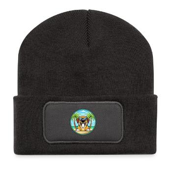 Spanische Dogge Hund Rasse Cartoon Sonnenbrille Strand - Recycelte Patch Beanie - Dunkelgrau - Vorne
