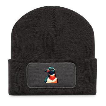 Pinguin Cartoon Figur Buntes Haustier Tier - Recycelte Patch Beanie - Dunkelgrau - Vorne