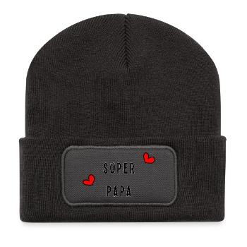 SUPER PAPA. PAPA - Recycelte Patch Beanie - Dunkelgrau - Vorne